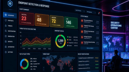 Endpoint detection and response dashboard showing real-time threat alerts